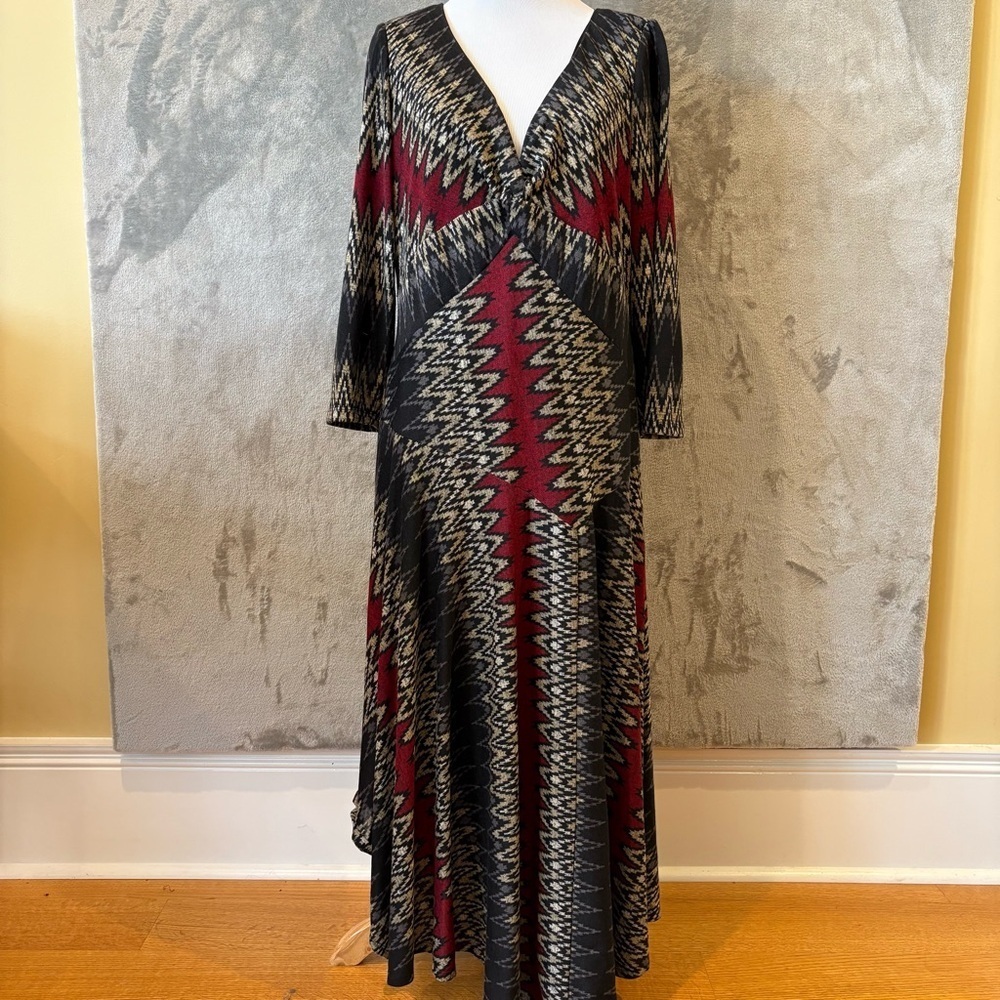 Rabbit Rabbit Rabbit Zigzag Aztec Tribal Asymmetrical Maxi Dress Wmn’s Sz 16